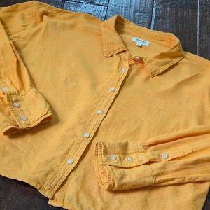 WEEKEND Los Angeles I Mango Orange Cropped Linen Button Down Blouse Top, XL